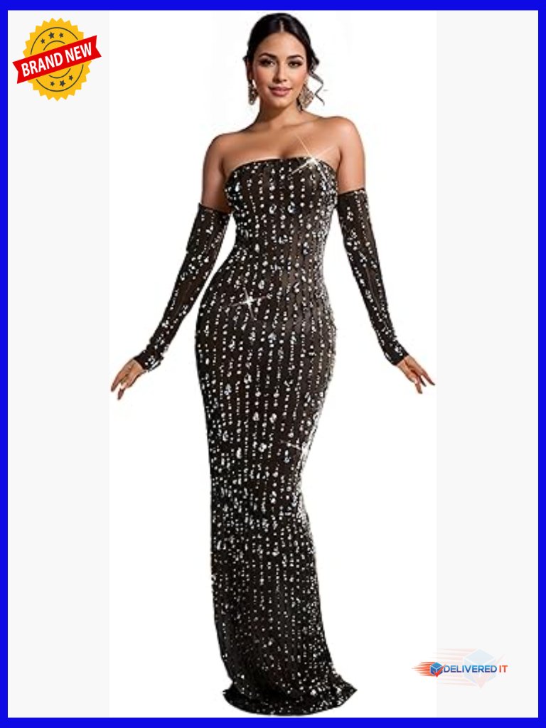 Sequin Mermaid Evening Gown Formal Prom Wedding Dress Long Sleeve